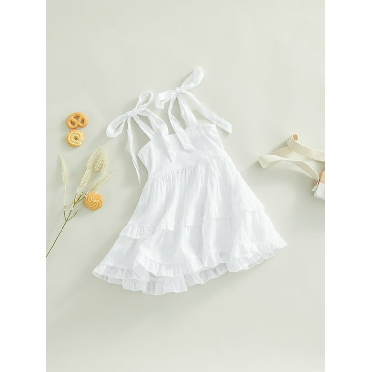 Diconna Toddler Baby Girl Summer Boho Dress Solid Color Spaghetti Strap Square Neck Dress Beach Sundress White 18 24 Months