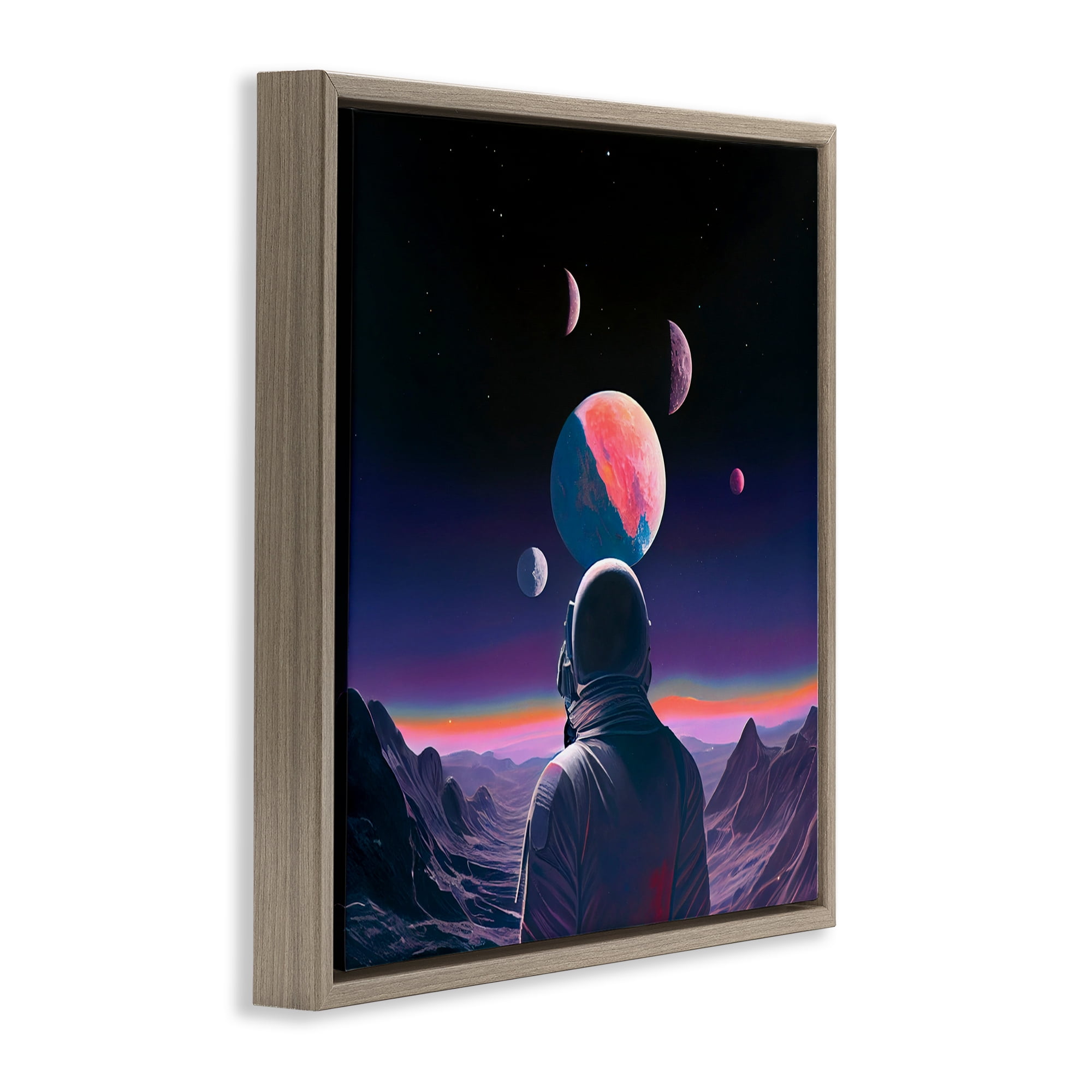Astronaut & Purple Toned Terrain Brown Framed Floater Canvas Wall Art, design by Sasha