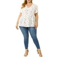 thumbnail image 2 of Unique Bargains Juniors' Plus Size V Neck Ruffle Hem Cinched Waist Floral Peplum Top 1X White, 2 of 7