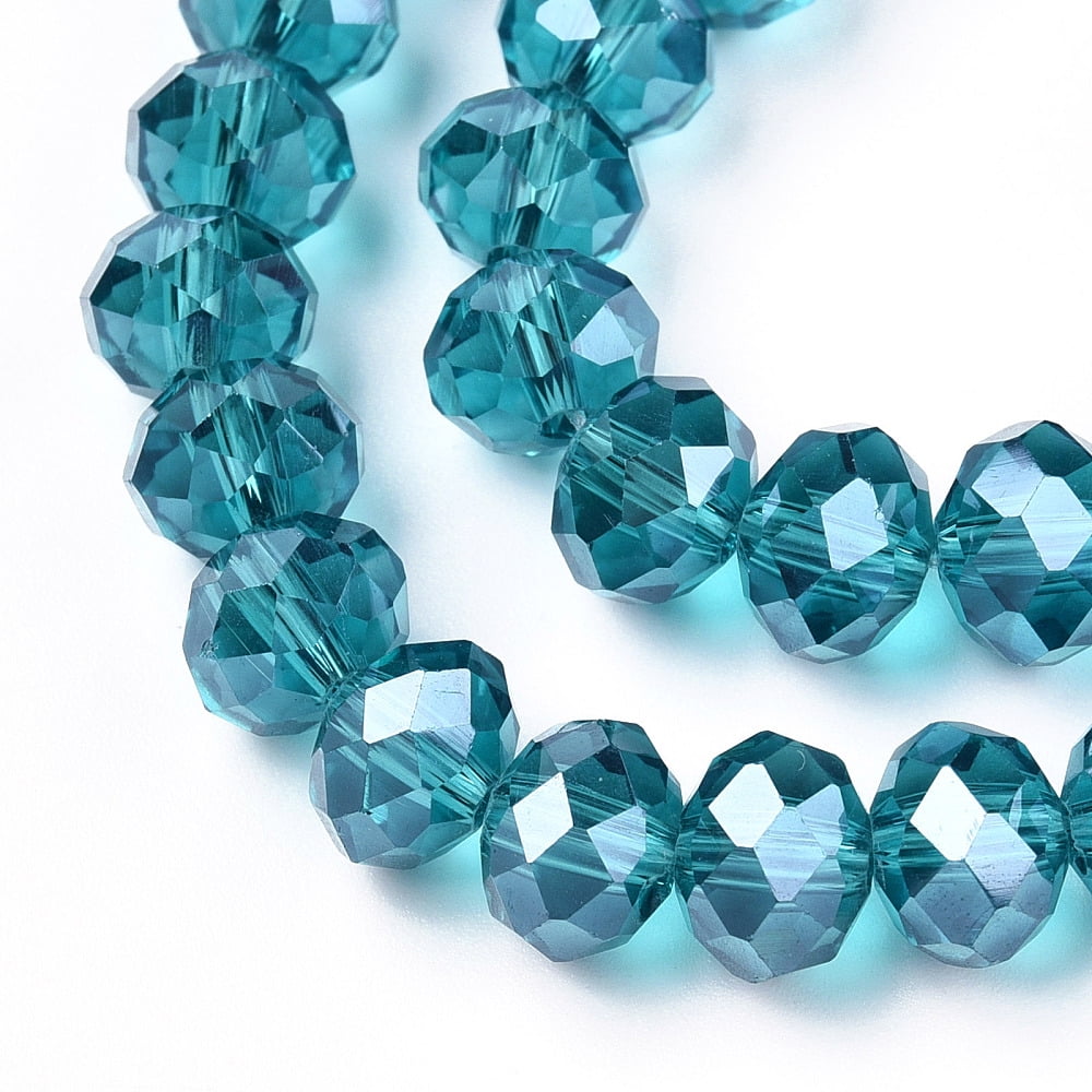 10strands Electroplate Glass Beads Strands Pearl Luster Faceted Rondelle Steel Blue 10x8mm Hole: 1mm about 60~61pcs/strand 46~48cm
