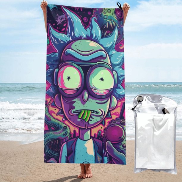Toalla de playa Rick y Morty, suave, de secado rápido, resistente a la arena, para piscina, yoga, gimnasio, camping, toallas de baño ligeras, regalo para niños, niñas, niños y adultos, 27,5 x 55