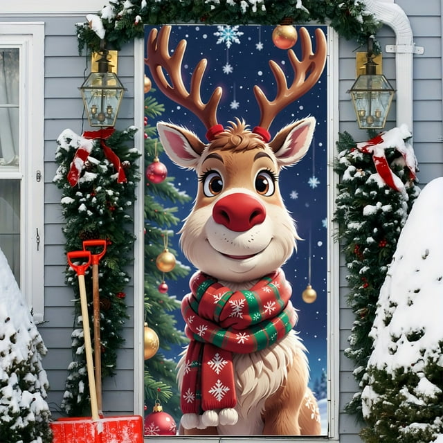 Linnome Christmas Door Decoration Kit - Santa Claus Themed Hanging Cloth with Border Stickers for Festive Entryways