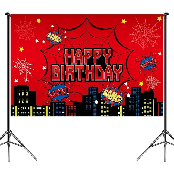 5 * 3ft Red Spider Web Backdrop Party Decoration Supplies, Super Heros Photo Decor Banner for Boys Baby Shower Birthday Party Photography Background