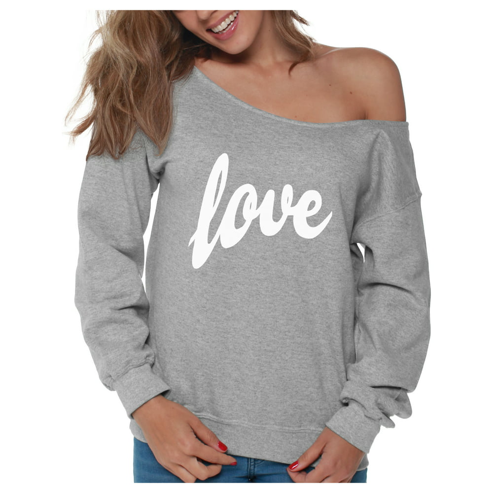 Mezee - Mezee Love Off Shoulder Sweatshirt Cute Oversized Sweater for ...