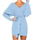 thumbnail image 1 of Vestido de manga larga a la cadera con cuello en V y encaje Sexy de Color sólido a la moda para mujer Fridja  NMB3306, 1 of 8