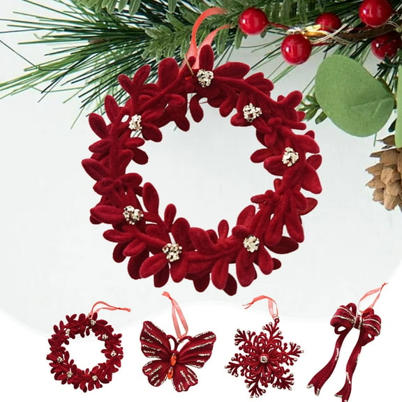 Burgundy Flocked Christmas Bow, Elegant Red Velvet Style Hanging Ornament for Tree, Wreath, Mantle & Holiday Decor (6.89 Inch) Red