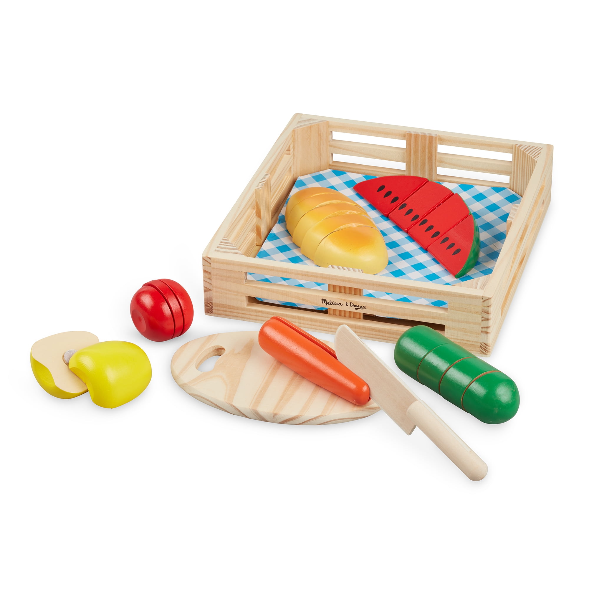 Wooden Play Food Pretend play mixed fruit in a wooden crate role play 