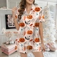 thumbnail image 2 of CONFREE Halloween Pajamas for Women Set Short Sleeve Satin Sleepwear Tops Shorts Hallowmas Pumpkin Ghost Pjs for Women Cozy Nightwear, 2 of 5