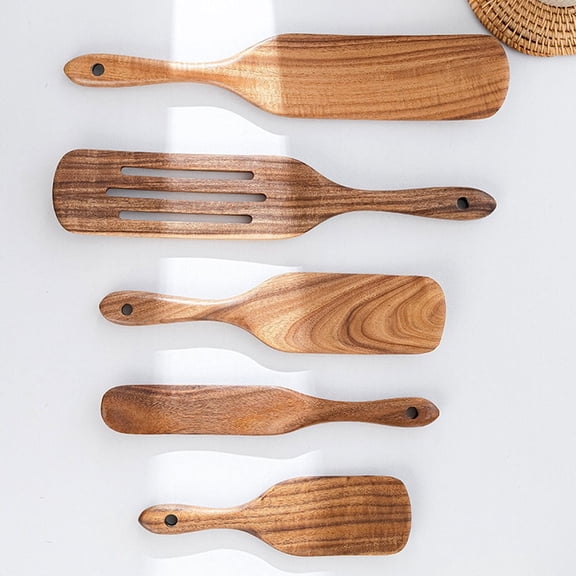 5pcs Wooden Spoons for Cooking Premium Wood Finish, Cooking Utensils For Non Stick Cookware, Baking, Whisking, Smashing, Scooping, Spreading, Serving and More.