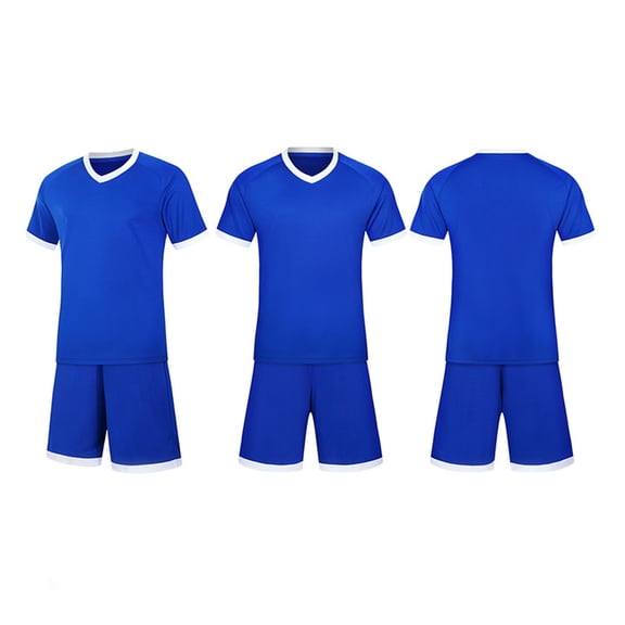 Xdegoge 2 Piece Kids Athletic Soccer Uniform V-Neck Short Sleeve Sport Tees Quick-Dry Workout Shorts Set Team Training Activity Wear, 4T-13Y