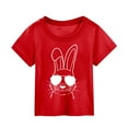 thumbnail image 1 of PMVFHDE T-Shirt Graphique à Manches Courtes Imprimé Lapin de Pâques pour Enfants, Col Rond, Décontracté, Printemps Été, Rouge, 3-4 Ans, 1 of 3