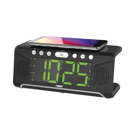 Naxa Electronics NRC 190 Dual Alarm Clock with Qi Wireless Charging Function