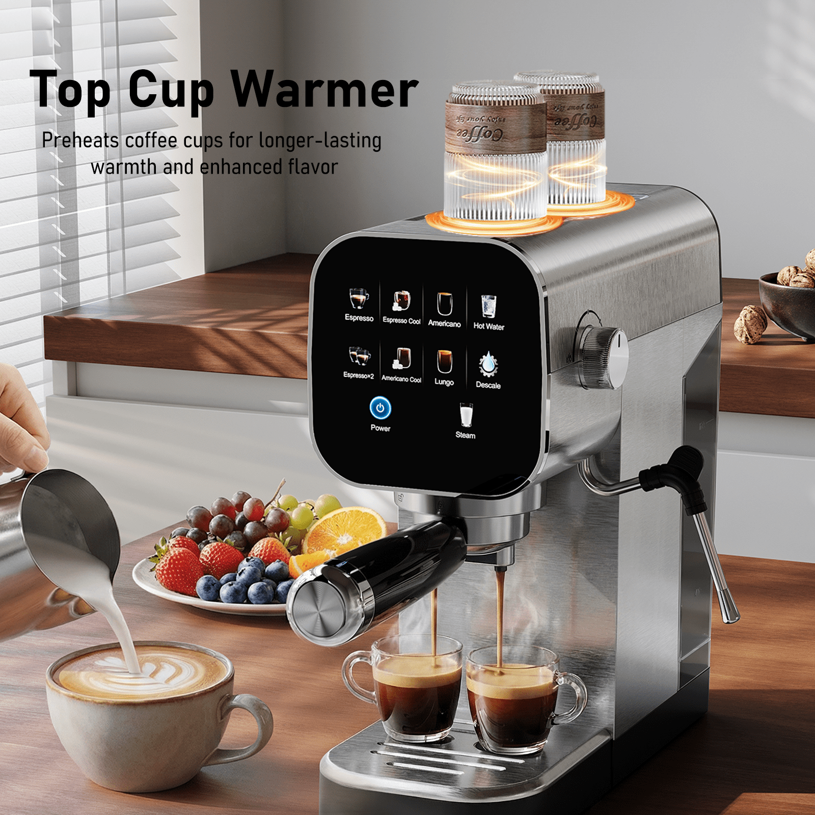 Espresso Machine with Cold Brew, 20 Bar Coffee Maker Machine with Steam Milk Frother, Patbrela LED Touch Screen, Cappuccino/Latte/ for Home