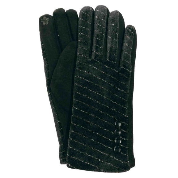G&S Womens Metallic Black Velvet Stretch Fit Button Texting & Tech Smart Gloves