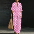 thumbnail image 2 of Women's Dressy Polka Dots 2 Piece Outfits - V Neck Shawl Collar Blouses & Wide Leg Pants Lounge Sets with Pockets, 2 of 6