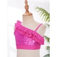 thumbnail image 4 of TiaoBug Kids Girls Asymmetrical Ruffled Sequin Performance Crop Tops Modern Jazz Hip Hop One Shoulder Dance Top Hot Pink 6, 4 of 7