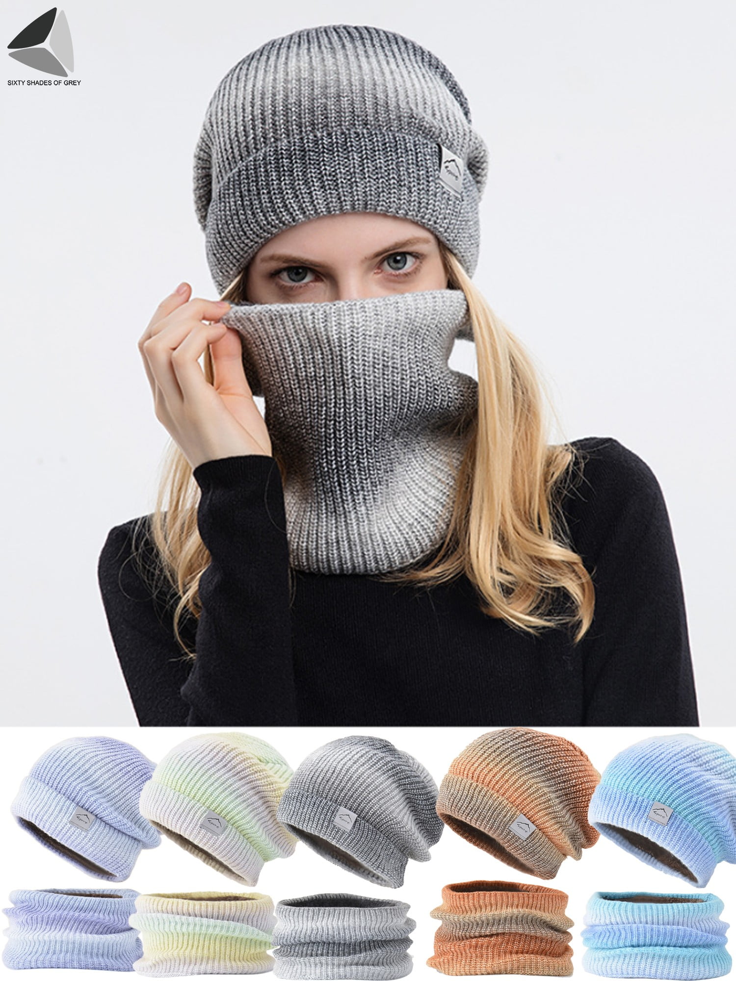 BIFADA Winter Beanie Hat Scarf and Mask Set Thick Warm Knit Fleece Lined Skull Cap Scarf Mouth Mask 
