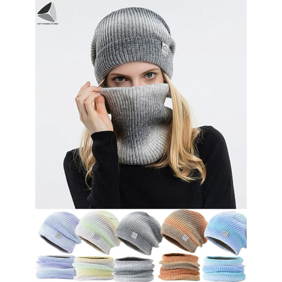 PULLIMORE Women Winter Warm Beanie Hat Scarf Set Fleece Lined Knitted Ski Skull Cap Neck Cover (Gray)