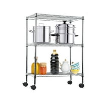 3 Shelf Shelving Storage Units with Wheels, Wire Heavy Duty Shelves for Storage Adjustable Storage Shelving Unit for Kitchen Garage Office Small Places Metal Organizer Wire Rack