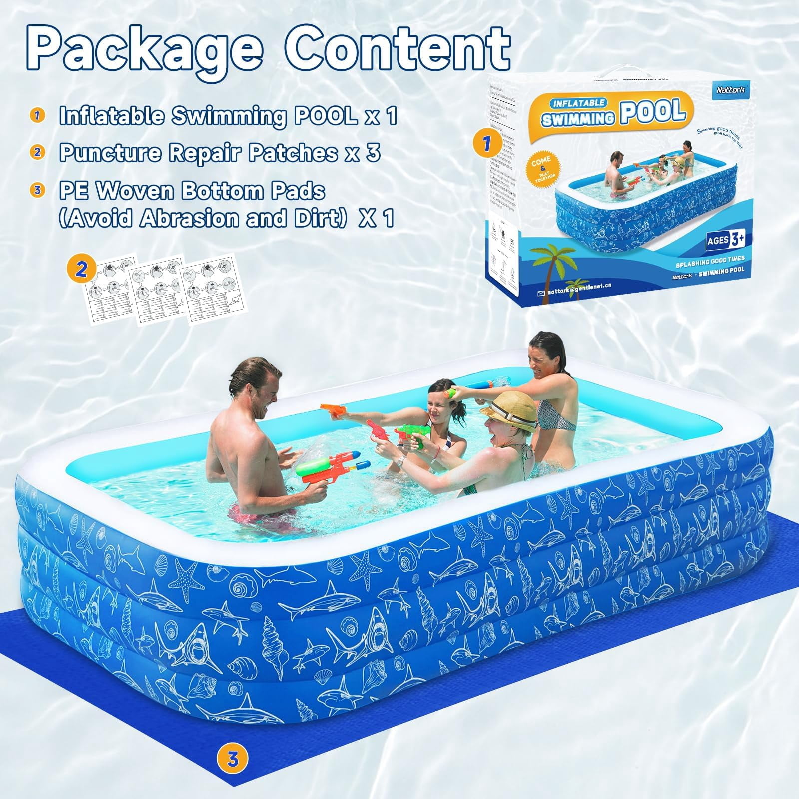 MammyGol Inflatable Pool for Kids and Adults, 102" x 63" x 22" Family Full-Sized Inflatable Swimming Pool,Durable Thickened Above Ground Blow Up Pool for Kids Pools for Backyard Indoor Outdoor Shark
