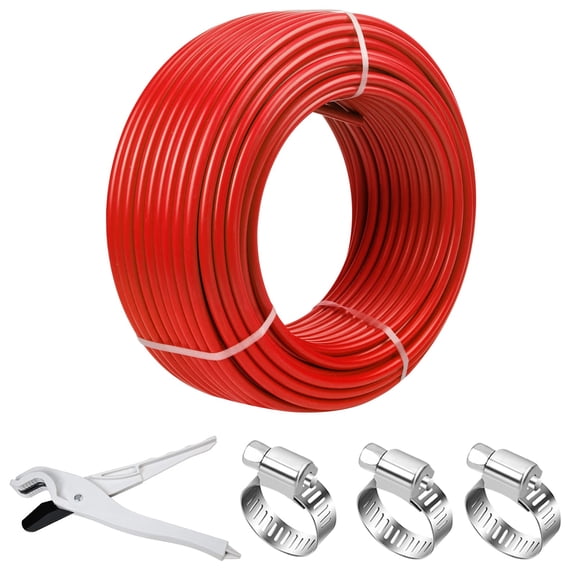 PEX Pipe 1/2 Inch 300ft 1 Rolls PEX Tubing EVOH PEX-B Pipe Oxygen Barrier Durable Leakage-Proof Flexible for Residential Water Lines in Homes PEX Radiant Heat Tubing(Red)
