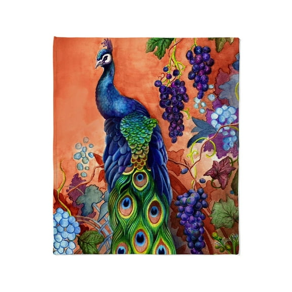CafePress - Peacock Bird Grape Artwork Throw Blanket - Soft Fleece Throw Blanket, 50"x60" for All Ages
