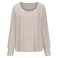 thumbnail image 3 of Fesfesfes Women's Fashion Tops Fall Winter Elegant Solid Color Long Sleeve Round Neck Sweater Casual Loose Blouses for Parties Dates(Beige,S), 3 of 5