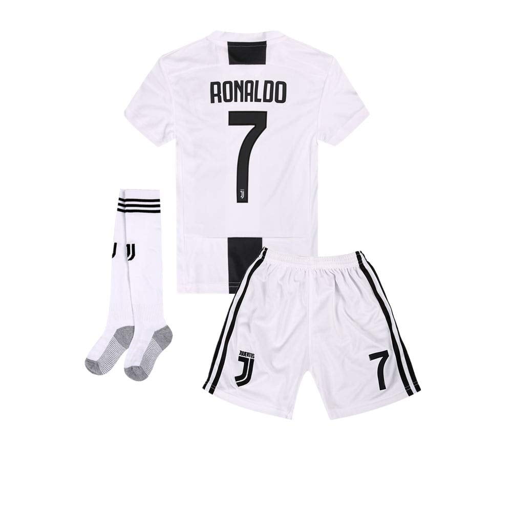 Ronaldo Juventus #7 Kid's,Adults Home Soccer Jersey Footbal Uniform,Shorts,Scraf 