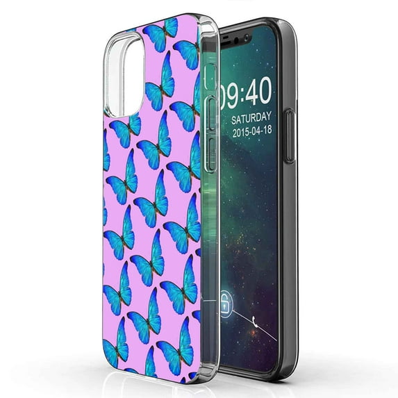 TalkingCase Slim Phone Case Compatible for Apple iPhone 12 Pro MAX, Blue Butterfly Print, Lightweight,Flexible,Soft, USA