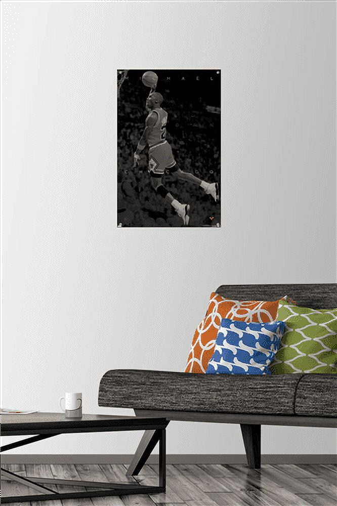 Michael Jordan - Black and White Wall Poster with Pushpins, 14.725" x 22.375"