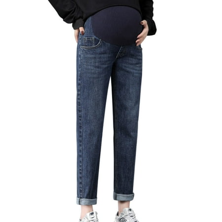 

Kamo Women s Maternity Jeans Comfy Plus Size Blue Pregnancy Baggy Ankle Length Jeans