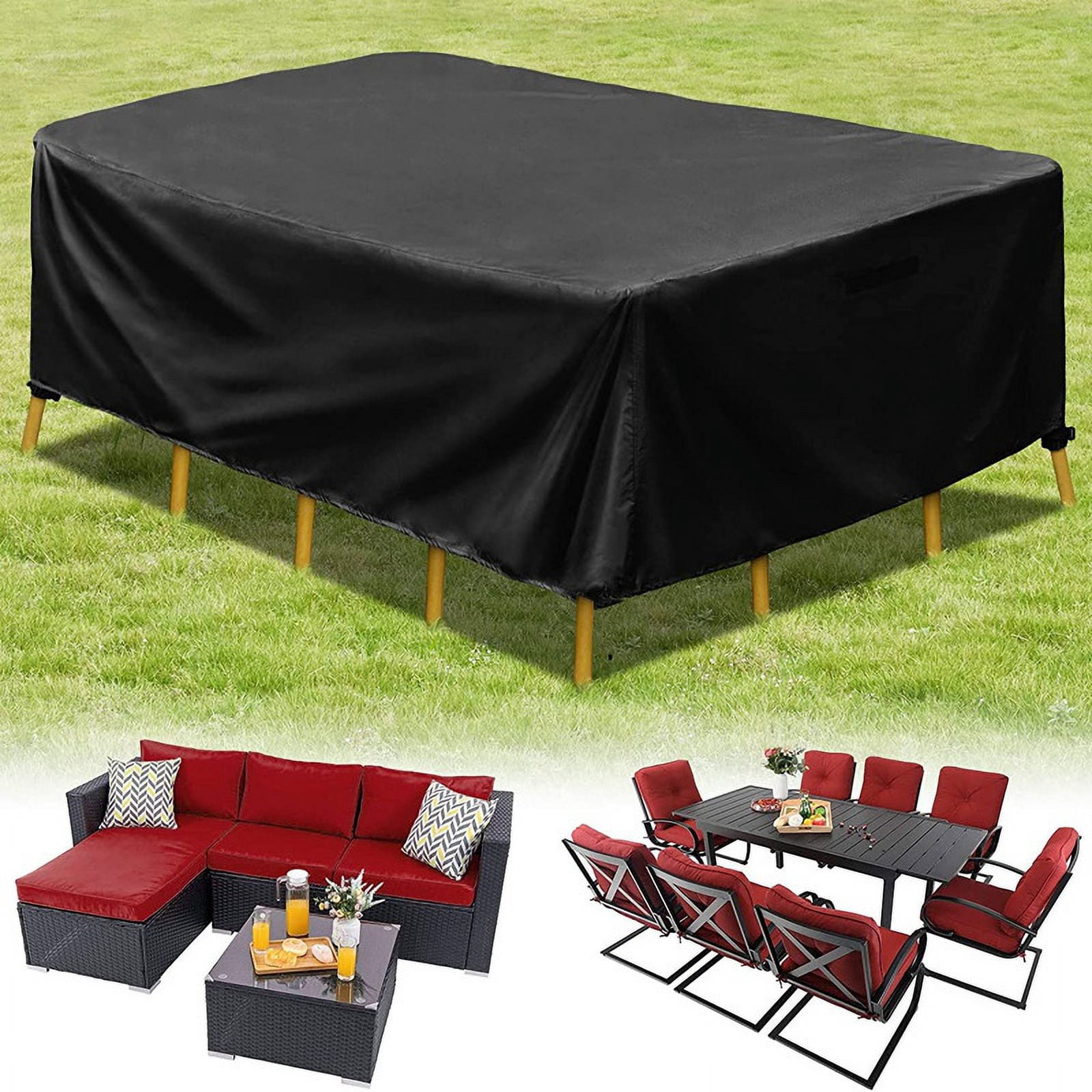 15.35' x 10.63' x 1.57' Black Patio Furniture Set Cover, Waterproof