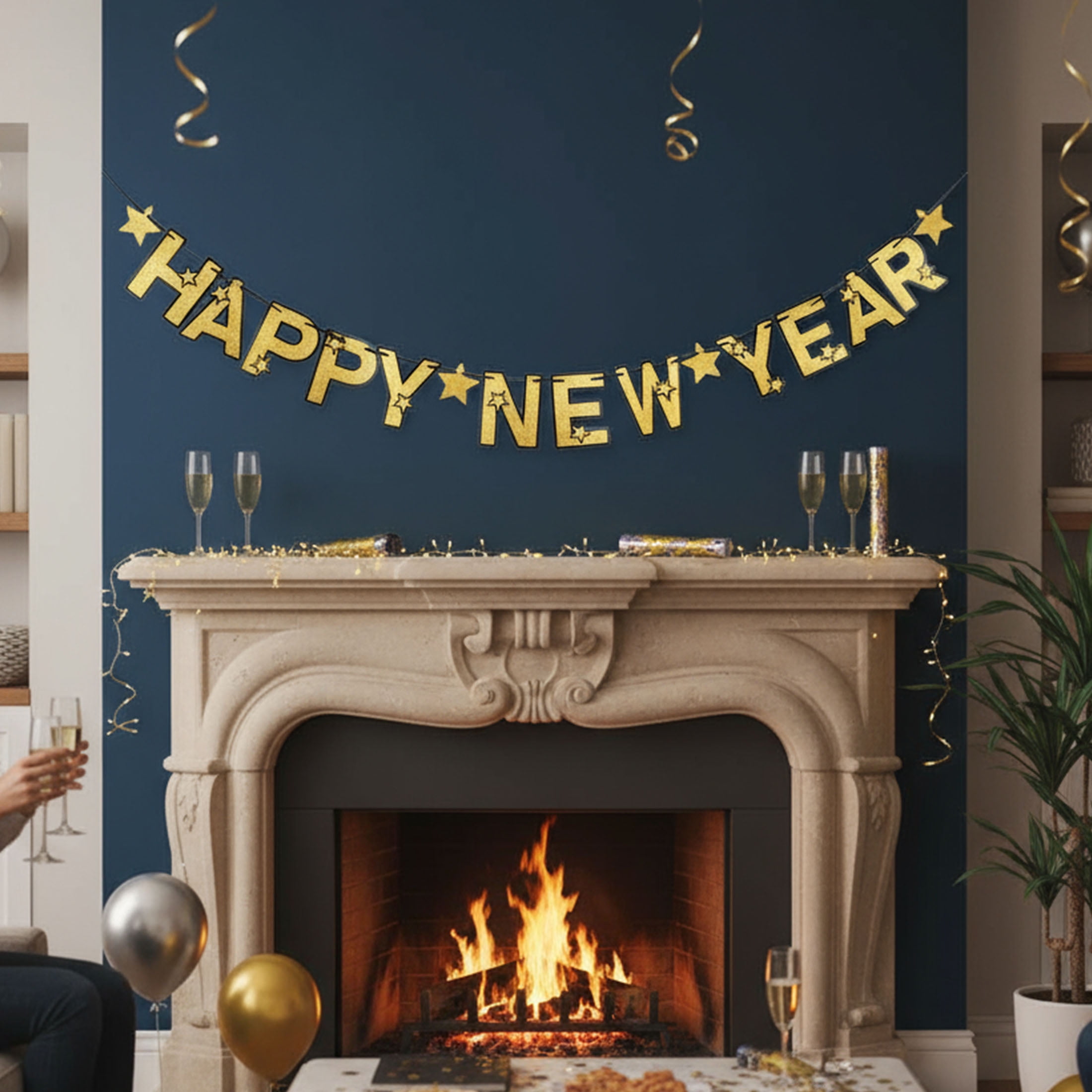 Bannière dorée du Nouvel An, 1 unité, décorations festives, une façon unique de célébrer avec style, adulte