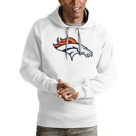 Men's Antigua White Denver Broncos Victory Pullover Hoodie