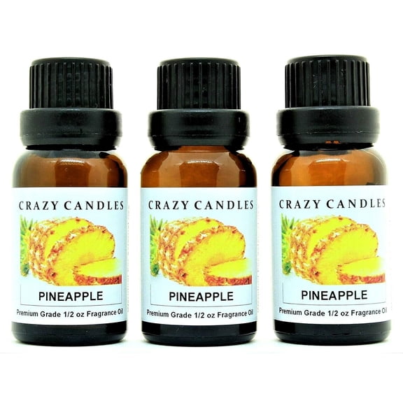 Crazy Candles Pineapple 3 Bottles 1/2 FL Oz Each (15ml) Premium Grade Scented Fragrance Oil Made in USA