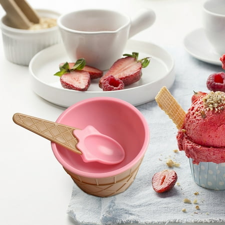 

Leaveforme 1 Set Ice Cream Bowl Eco-friendly Cartoon Shape Plastic Dessert Yogurt Cup with Spoon for Home