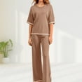 thumbnail image 4 of Ladies 2 Piece Pant Set Crew Neck Basic Top Long Pant Loose Fit Sleepwear Outfit, 4 of 7