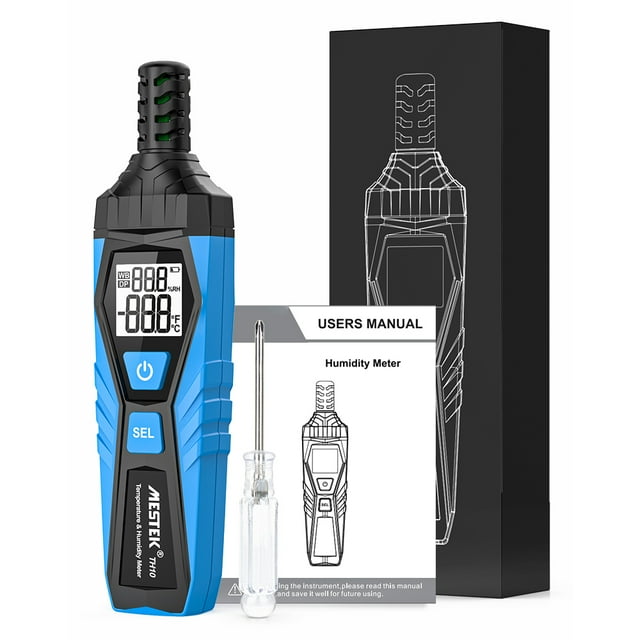 MESTEK High-Precision Portable Digital Thermometer Hygrometer with LCD Backlight, Dual Mode Measurement, Low Battery Alert, and AAA Battery Powered (Batteries Not Included) - TH10