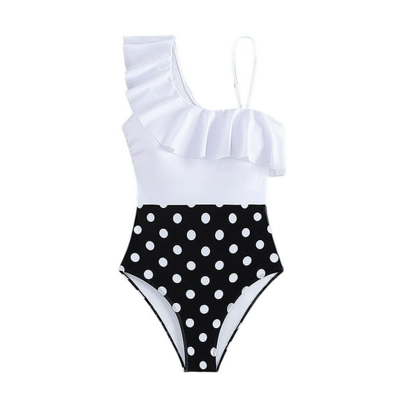 Women Polka Dot Swimsuits Ruffle One Shoulder Swimsuit Two Piece Bathing Suits Full Coverage Bikini Clearance Swimsuits One Piece
