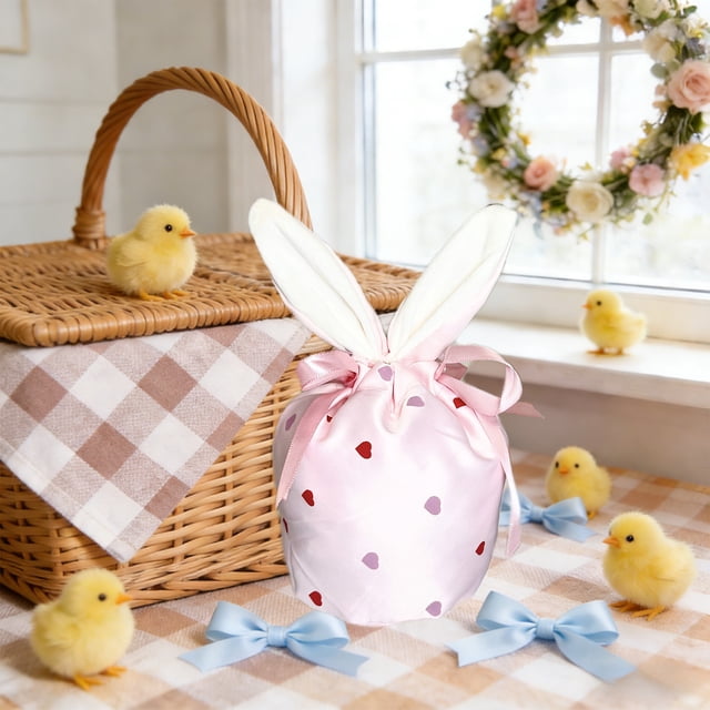 Bolsa de Regalo de Conejo de Pascua con Bolsillo y Orejas de Conejo