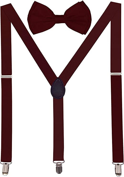 Navisima Adjustable Elastic Y Back Style Suspender with Bowtie Set for Men and Women with Strong Metal Clips