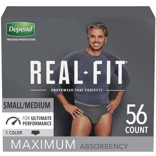 Depend Real Fit Incontinence Underwear for Men, Maximum Absorbency, Small/Medium, Black, 56 Ct (Pack of 2 | Total of 112 ct)
