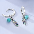 thumbnail image 4 of MULA European Women 925 Sterling Silver Hoop Earrings Feather Turquoise AAA CZ Jewelry Birthday Gift For Her, 4 of 8