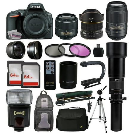 Nikon D5500 DSLR Digital Camera 18-55mm Lens + 6.5mm f/3.5 Fisheye Lens + 55-300mm VR Lens + Super 650-1300 HD Telephoto Lens + 128GB Memory + Filters + Flash + Backpack + Case + Tripod + Monopod