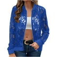 thumbnail image 2 of JMKQLZ Ladies' Solid Color Hot Selling Lace Casual Jacket Jacket, Blue, Size: L, 2 of 7