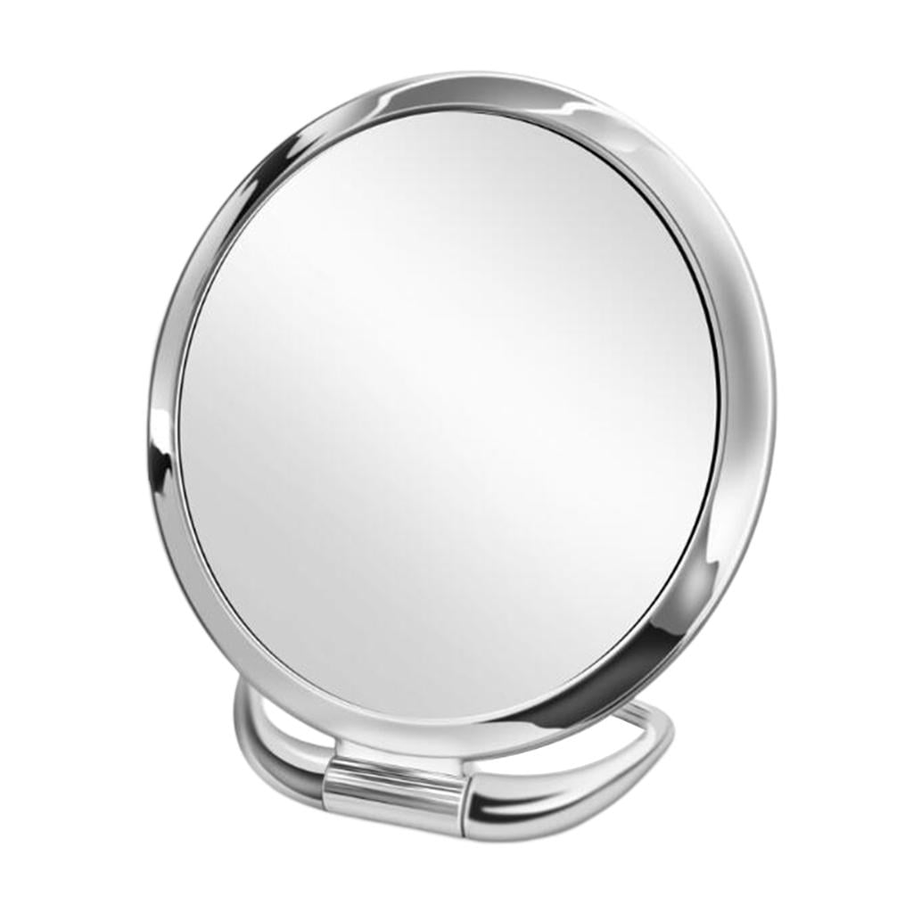 Folding Double Sided Makeup Mirror Bathroom FreeStanding Tabletop Mirror, Sliver Round