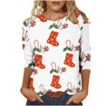 thumbnail image 1 of Tops Para Mujer Tops Con Estampado Navideño Camiseta Suelta de Moda Blusa de Manga Tres Cuartos Cuello Redondo Casual Odeerbi  ODB179387, 1 of 5