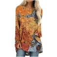 thumbnail image 1 of Sweat à Manches Longues Sweat-Shirt à Col Rond Mode Imprimé Casual Chemisiers Hauts Hi-Lo Ourlet Longue Automne Chemises Tunique Tops, 1 of 5