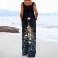 thumbnail image 4 of Womens Christmas Print Wide Leg Jumpsuit Adjustable Strap Sleeveless Overalls with Pockets S, 4 of 7
