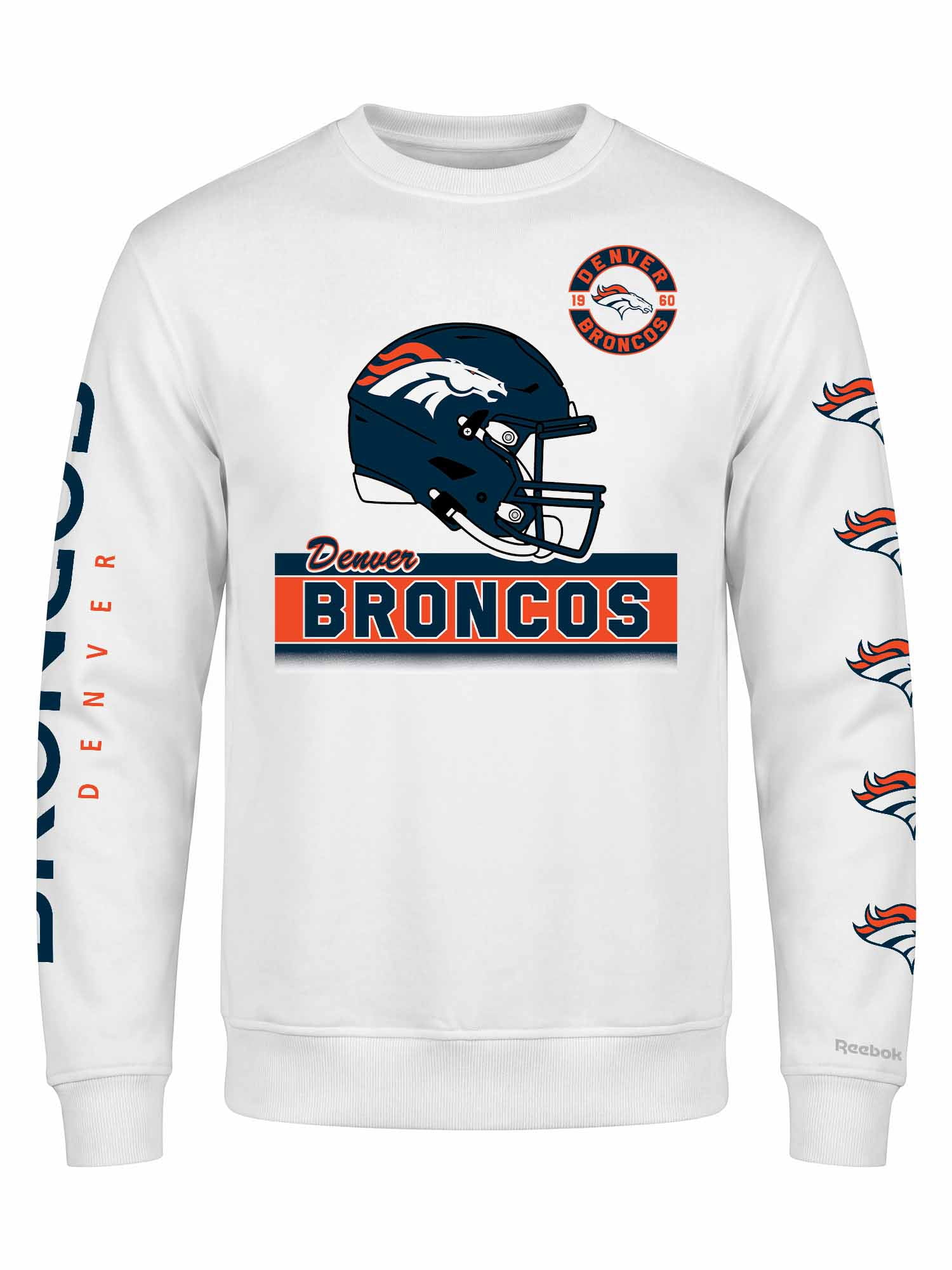 Denver Broncos Reebok Mens White Crew Sweatshirt